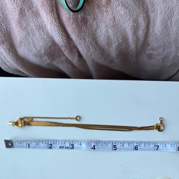 Vintage Signed Monet Gold Tone Tennis Bracelet Safety Chain 90s Costume Jewelry - Picture 3 of 16